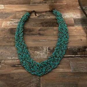 Teal and bronzed statement necklace